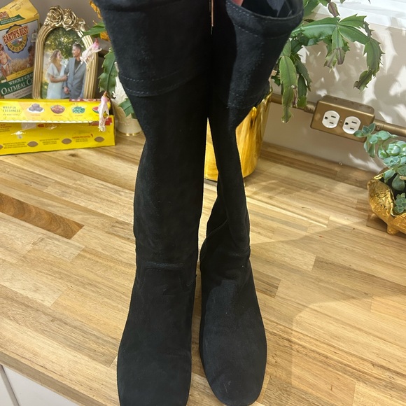 Tory Burch Black Suede below Knee Logo Boots - Picture 4 of 12